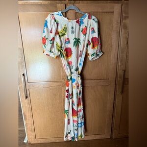 Tropical Print Puff Sleeve Dress